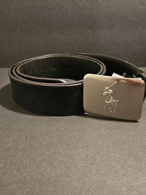 Ralph Lauren Polo Leather Belt with Pony Buckle - Black